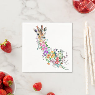Colorful Flowers Bouquet Giraffe - Tekening Servet