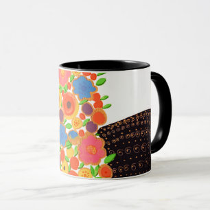 Colorful Flowers Bouquet in a Black Boho Vase Mok