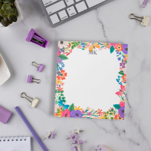 Colorful Flowers & Butterflies Monogramed Notitieblok