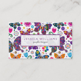 Colorful Flowers & Butterflies Patroon Visitekaartje