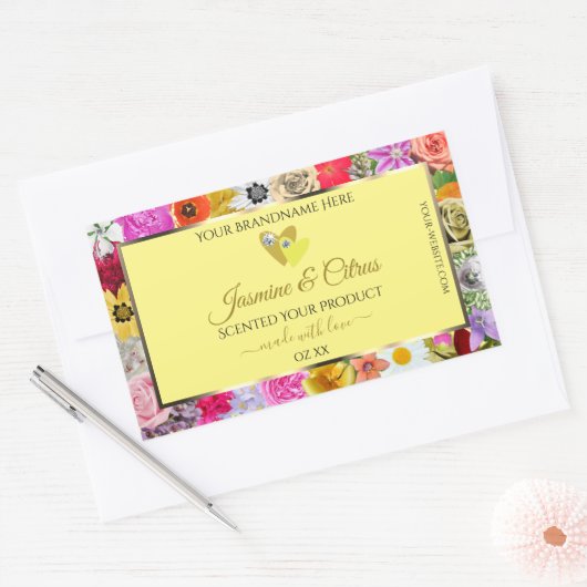 Colorful Flowers Cream Product Labels met hart (Envelop)