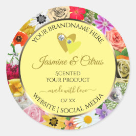 Colorful Flowers Cream Product Labels met hart