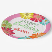 Colorful Flowers Custom Name Happy Birthday Papieren Bordje (Gekanteld)