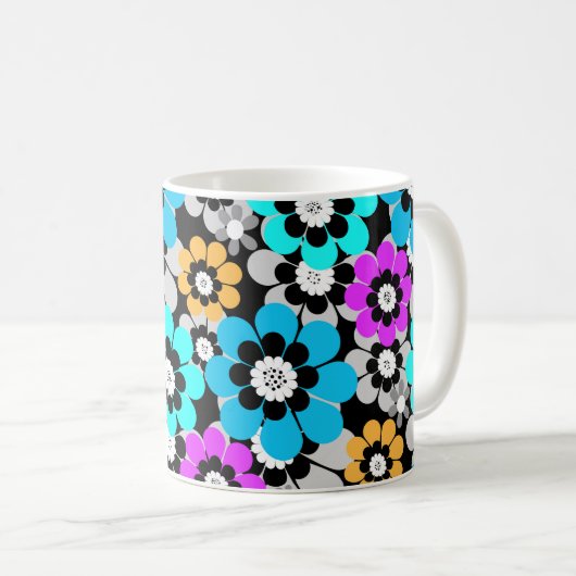 Colorful flowers daisies Blue Turquoise Purple  Koffiemok (Voorkant rechts)