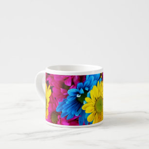 Colorful Flowers, Daisies - Blue Yellow Pink Espresso Kop