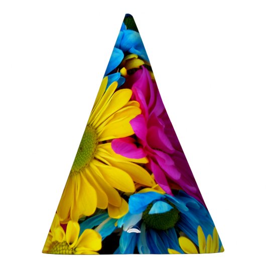 Colorful Flowers, Daisies - Blue Yellow Pink Feesthoedjes (Rechts)