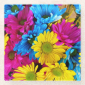 Colorful Flowers, Daisies - Blue Yellow Pink Glazen Onderzetter (Voorkant)