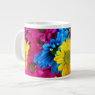 Colorful Flowers, Daisies - Blue Yellow Pink Grote Koffiekop