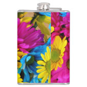 Colorful Flowers, Daisies - Blue Yellow Pink Heupfles (Achterkant)