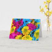 Colorful Flowers, Daisies - Blue Yellow Pink Kaart (Gele Bloem)