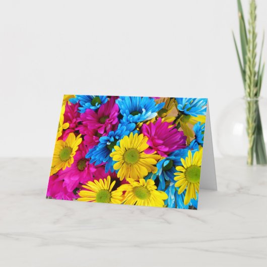 Colorful Flowers, Daisies - Blue Yellow Pink Kaart (Voorkant)