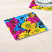 Colorful Flowers, Daisies - Blue Yellow Pink Kartonnen Onderzetters (Schuin)