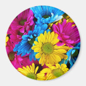 Colorful Flowers, Daisies - Blue Yellow Pink Magneet (Voorkant)