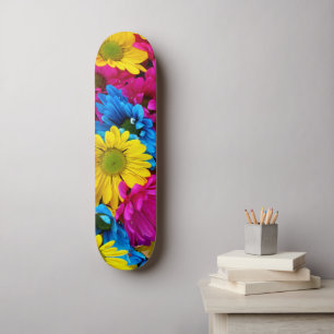 Colorful Flowers, Daisies - Blue Yellow Pink Persoonlijk Skateboard