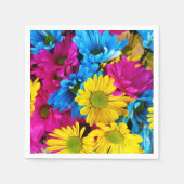 Colorful Flowers, Daisies - Blue Yellow Pink Servet (Voorkant)