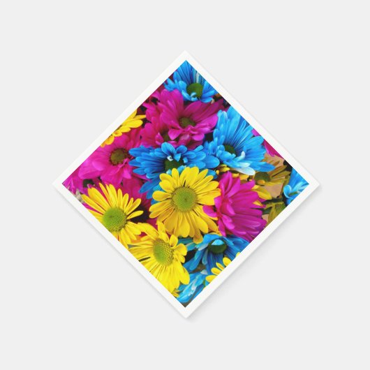 Colorful Flowers, Daisies - Blue Yellow Pink Servet (Hoek)