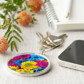 Colorful Flowers, Daisies - Blue Yellow Pink Sleutelhanger (Zijkant)