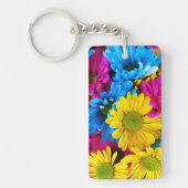 Colorful Flowers, Daisies - Blue Yellow Pink Sleutelhanger (Voorkant)