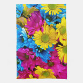 Colorful Flowers, Daisies - Blue Yellow Pink Theedoek (Verticaal)