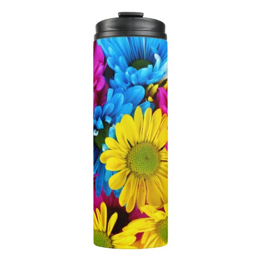 Colorful Flowers, Daisies - Blue Yellow Pink Thermosbeker (Voorkant)