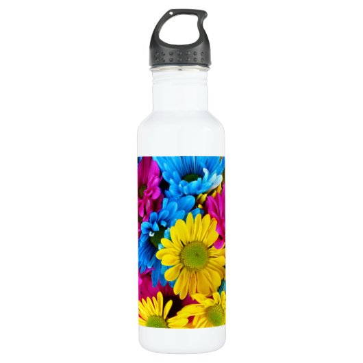 Colorful Flowers, Daisies - Blue Yellow Pink Waterfles (Voorkant)