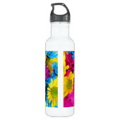 Colorful Flowers, Daisies - Blue Yellow Pink Waterfles (Achterkant)