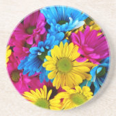 Colorful Flowers, Daisies - Blue Yellow Pink Zandsteen Onderzetter (Voorkant)
