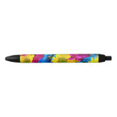 Colorful Flowers, Daisies - Blue Yellow Pink Zwarte Inkt Pen (Voorkant)