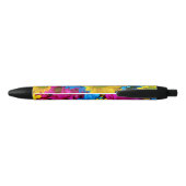 Colorful Flowers, Daisies - Blue Yellow Pink Zwarte Inkt Pen (Achterkant)