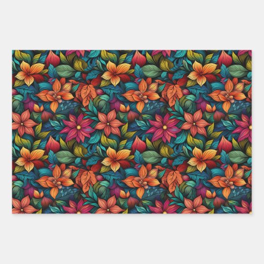 Colorful Flowers die papierbladen overvullen Inpakpapier Vel (Voorkant 3)