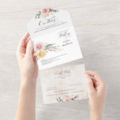 Colorful Flowers Elegant Boho Wedding All In One Uitnodiging (Afscheurbaar)