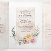 Colorful Flowers Elegant Boho Wedding Drieluik Uitnodiging (Binnenkant midden)