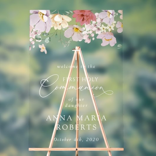Colorful Flowers, First Holy Communion Welcome Acryl Bord (Neutraal)