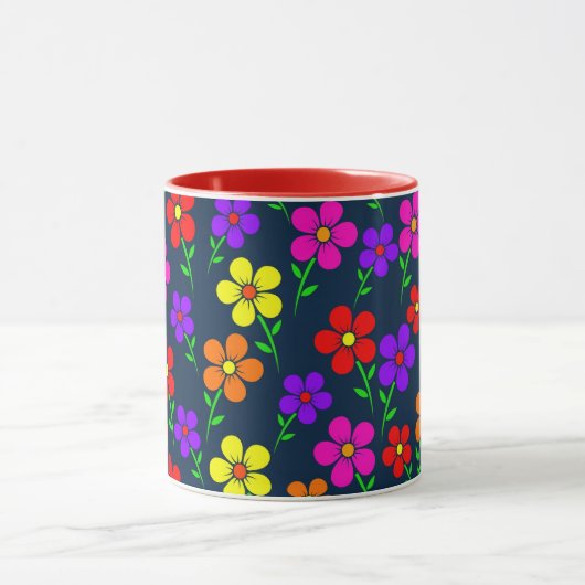 Colorful Flowers Floral Pattern Mok (Midden)