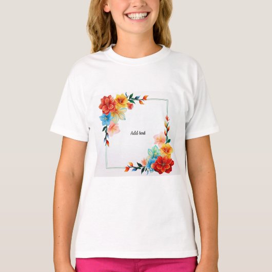 Colorful Flowers Frame, TEMPLATE, ADD TEXT T-shirt (Voorkant)
