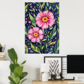 Colorful Flowers Garden Botanical Illustration Poster (Thuiskantoor)