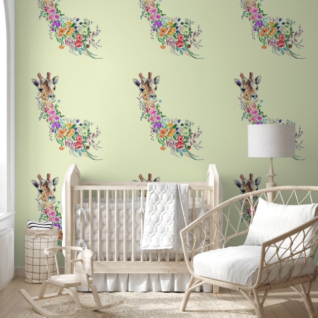 Colorful Flowers Giraffe Behang (Kinderen)