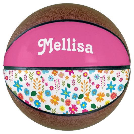 Colorful Flowers Girly Custom Basketbal (Voorkant)