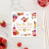Colorful Flowers & Gold Glitter Save the Date Servetten (Insitu)