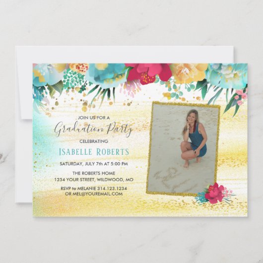 Colorful Flowers Gold Sparkle Glitter Afstuderen Kaart (Voorkant)