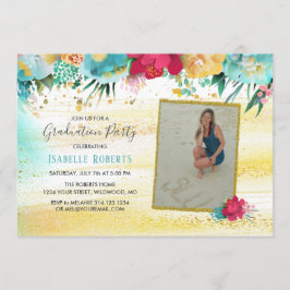 Colorful Flowers Gold Sparkle Glitter Afstuderen Kaart