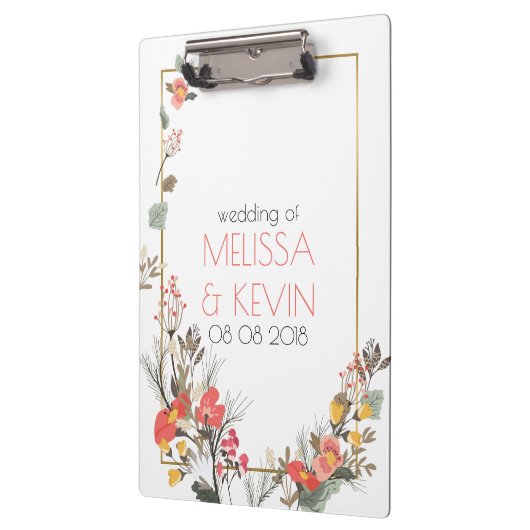 Colorful Flowers & Gold Wedding Lijst Klembord (Links)