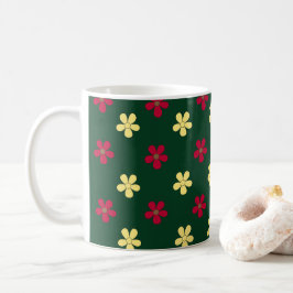 Colorful Flowers Green Cute Floral Pattern Koffiemok