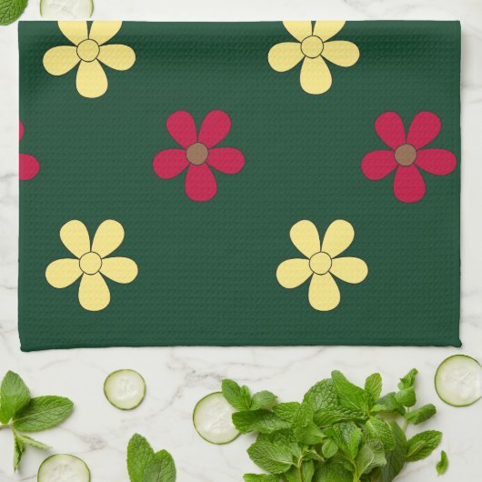 Colorful Flowers Green Floral Pattern Theedoek (Gevouwen)