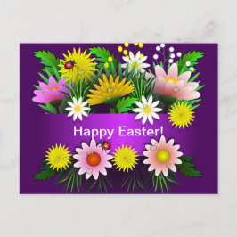 Colorful Flowers Lady Bugs Waterverf Pasen Briefkaart
