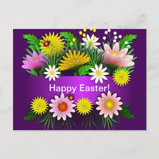 Colorful Flowers Lady Bugs Waterverf Pasen Briefkaart (Voorkant)