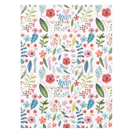 Colorful Flowers & Leafs Botanisch Patroon Tafelkleed (Voorkant)