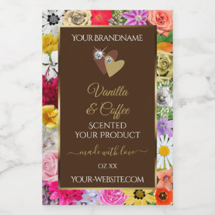 Colorful Flowers Lijst Brown Product Labels Hearts Voedselcontainer Etiket