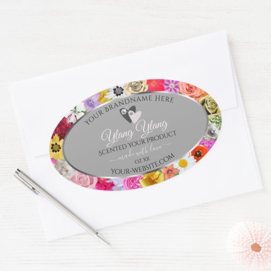 Colorful Flowers Lijst Grey Product Labels Hearts (Envelop)