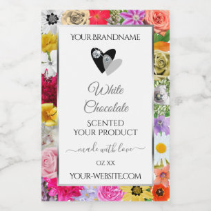 Colorful Flowers Lijst White Product Labels Hearts Voedselcontainer Etiket